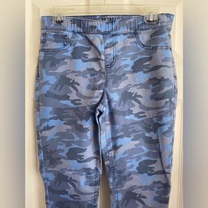 NWOT Justice Jeggings 14 PLUS Blue CAMO Pull On Raw Hem